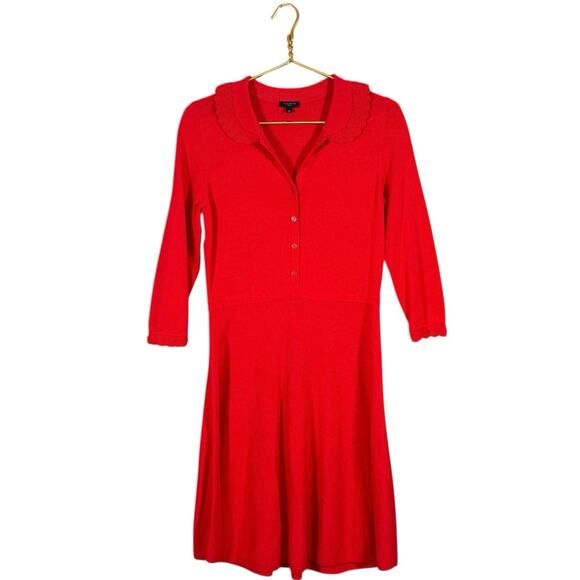 Talbots Petite Small Red Ruffle Collar Fit Flare Sweater Dress Office Siren - Picture 10 of 11